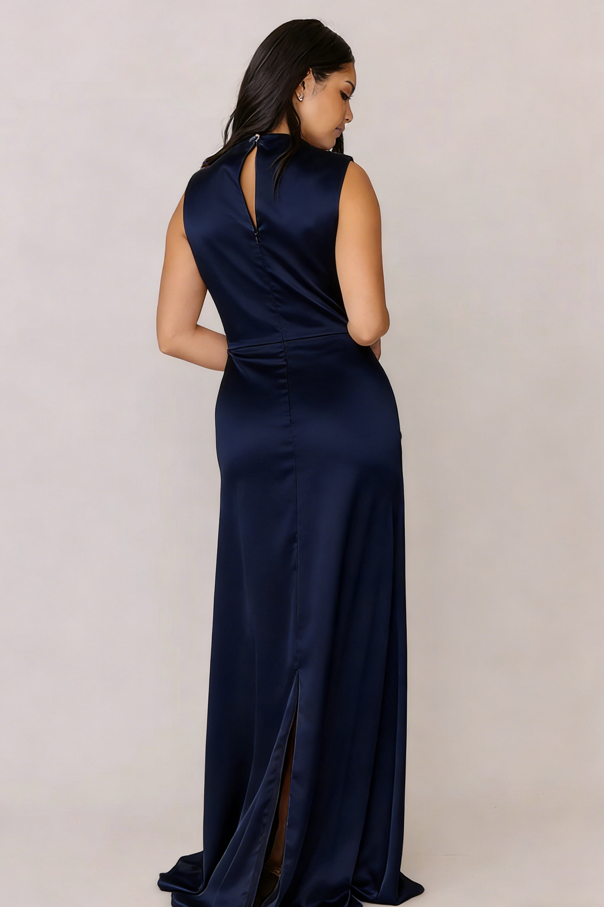 Mermaid Cowl Neck Satin Sleeveless High Slit Wedding Dress - Chloe Dress