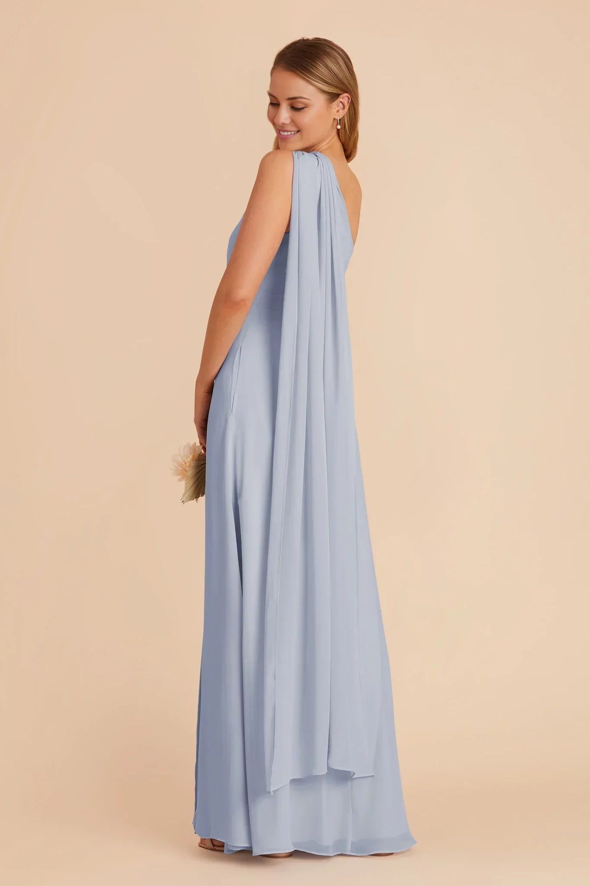 Blue One-Shoulder Chiffon High Slit Floor-Length Wedding Dress - Chloe Dress