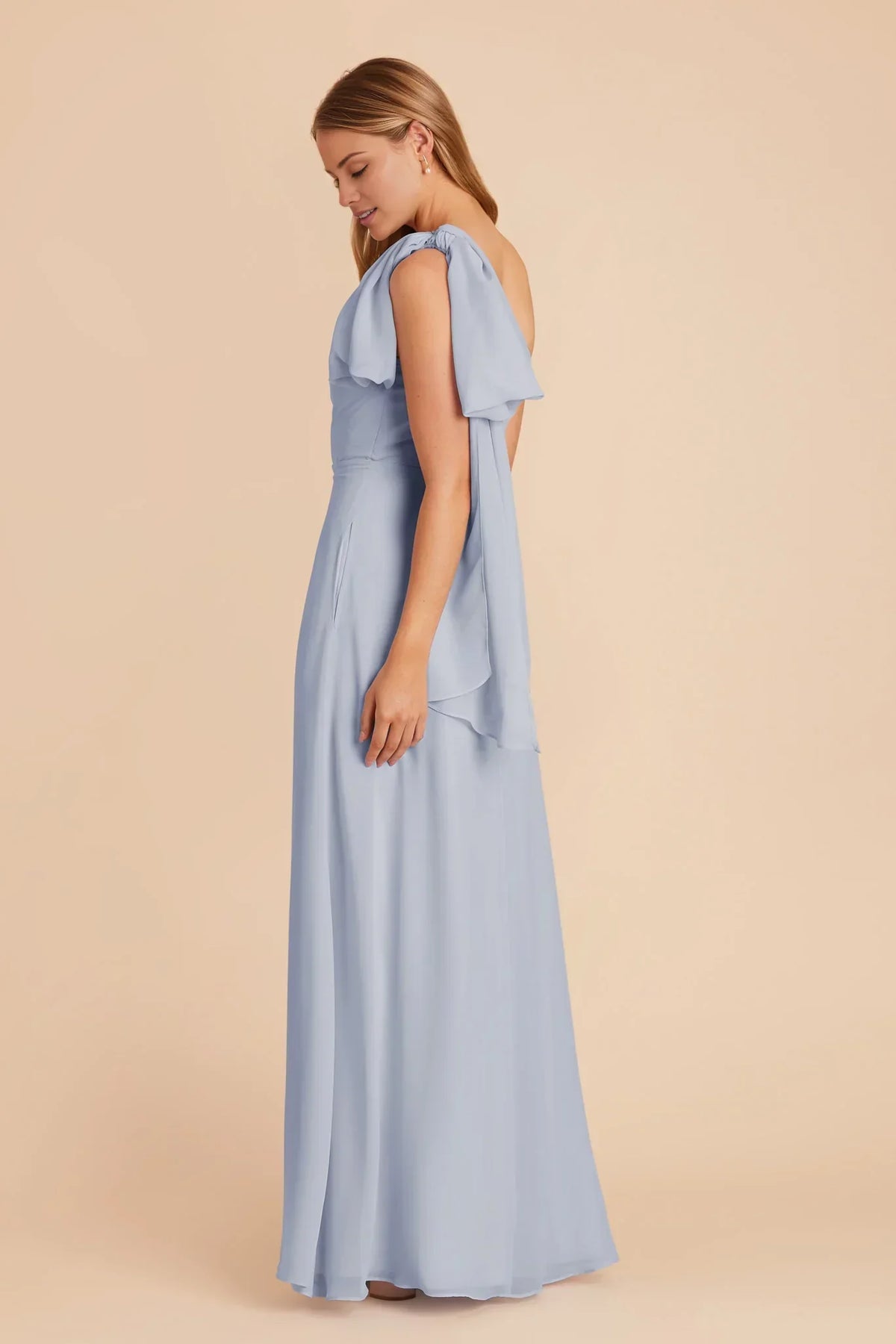 Blue One-Shoulder Chiffon High Slit Floor-Length Wedding Dress - Chloe Dress