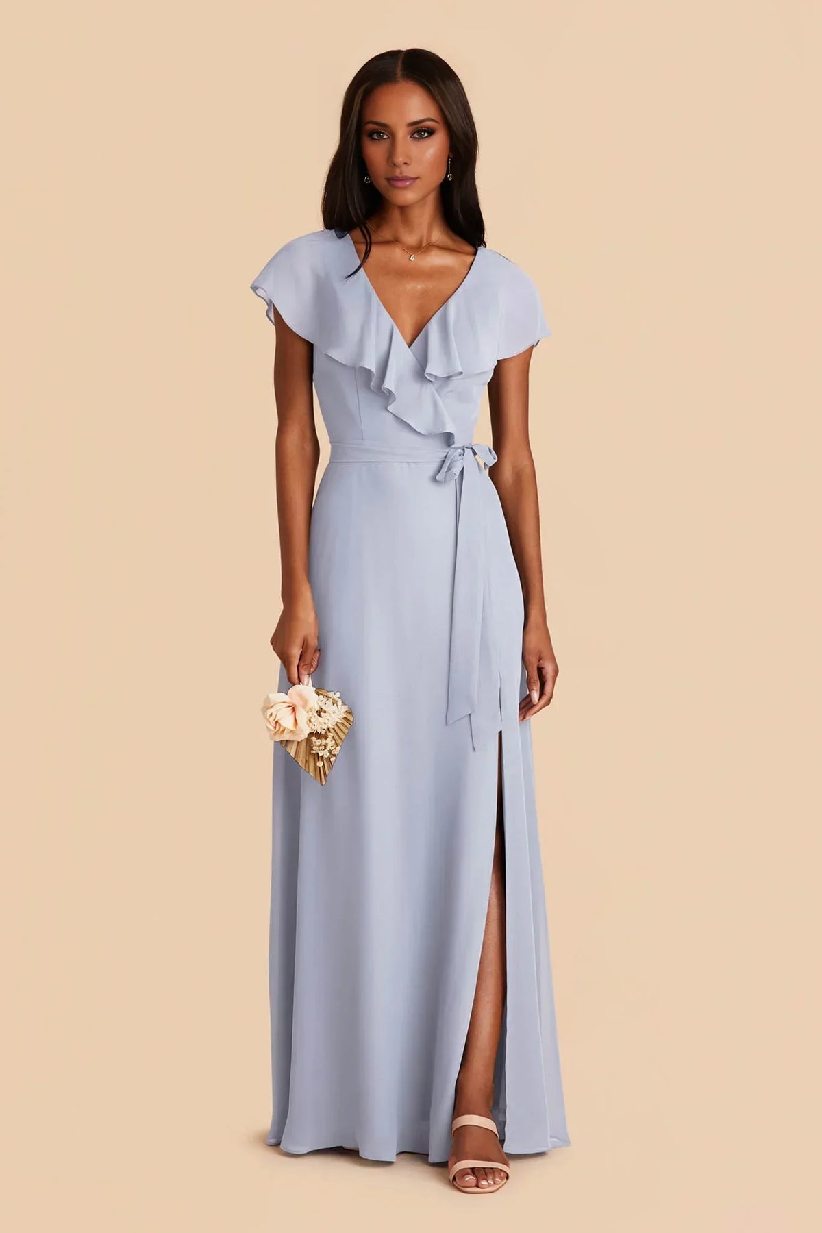 Blue One-Shoulder Satin Floor-Length Wedding Gown - Chloe Dress
