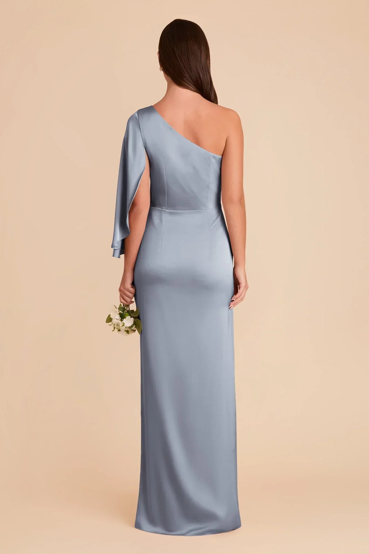 Blue One-Shoulder Satin Floor-Length Wedding Gown - Chloe Dress