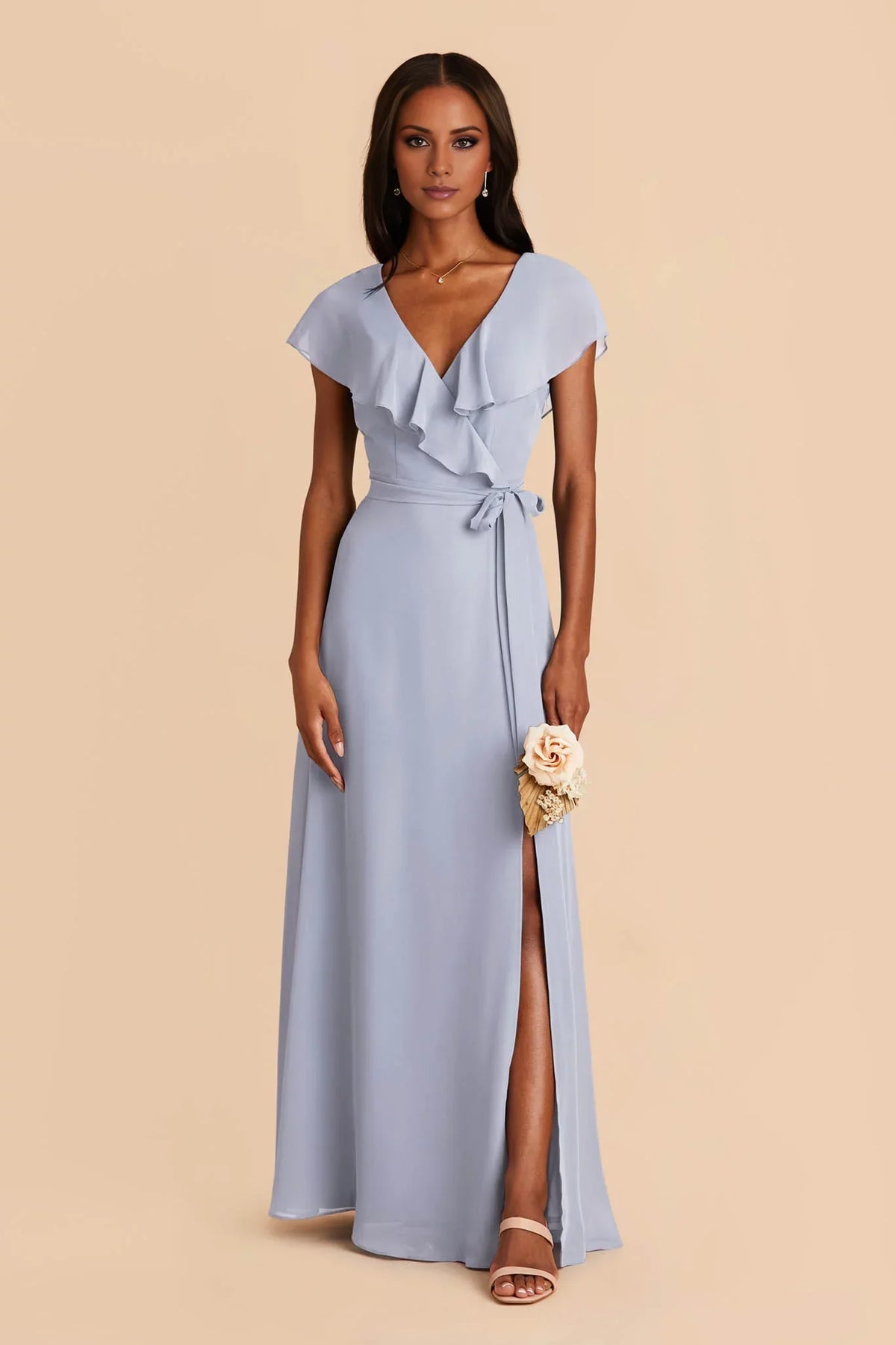 Blue One-Shoulder Satin Floor-Length Wedding Gown - Chloe Dress