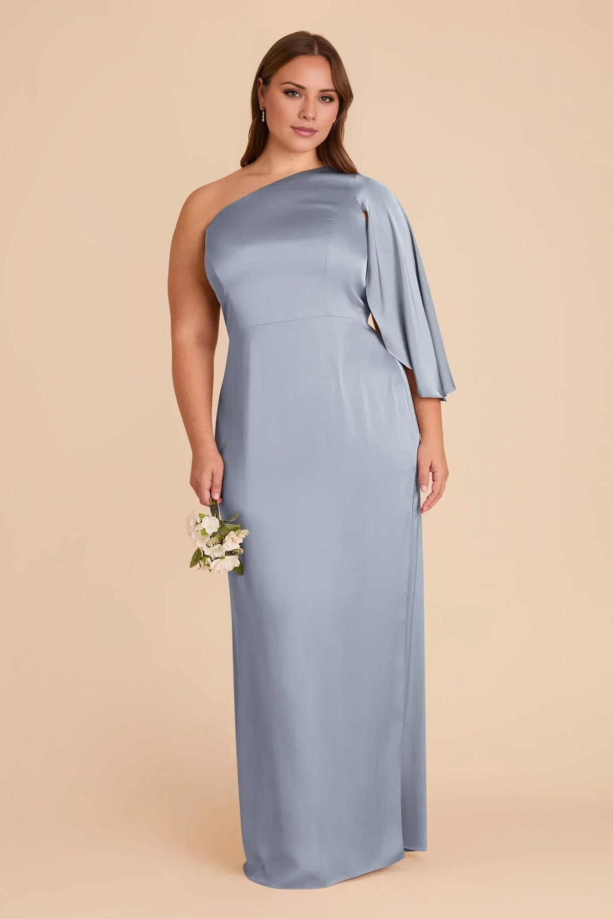 Blue One-Shoulder Satin Floor-Length Wedding Gown - Chloe Dress