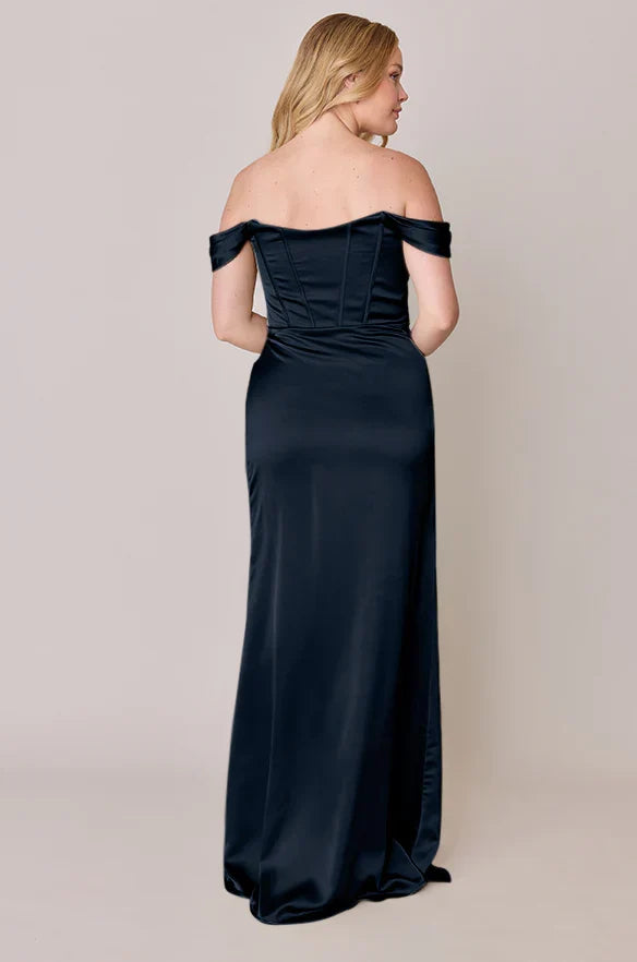Mermaid Off-Shoulder Satin Lace-Up Back High Slit Wedding Dress - Chloe Dress