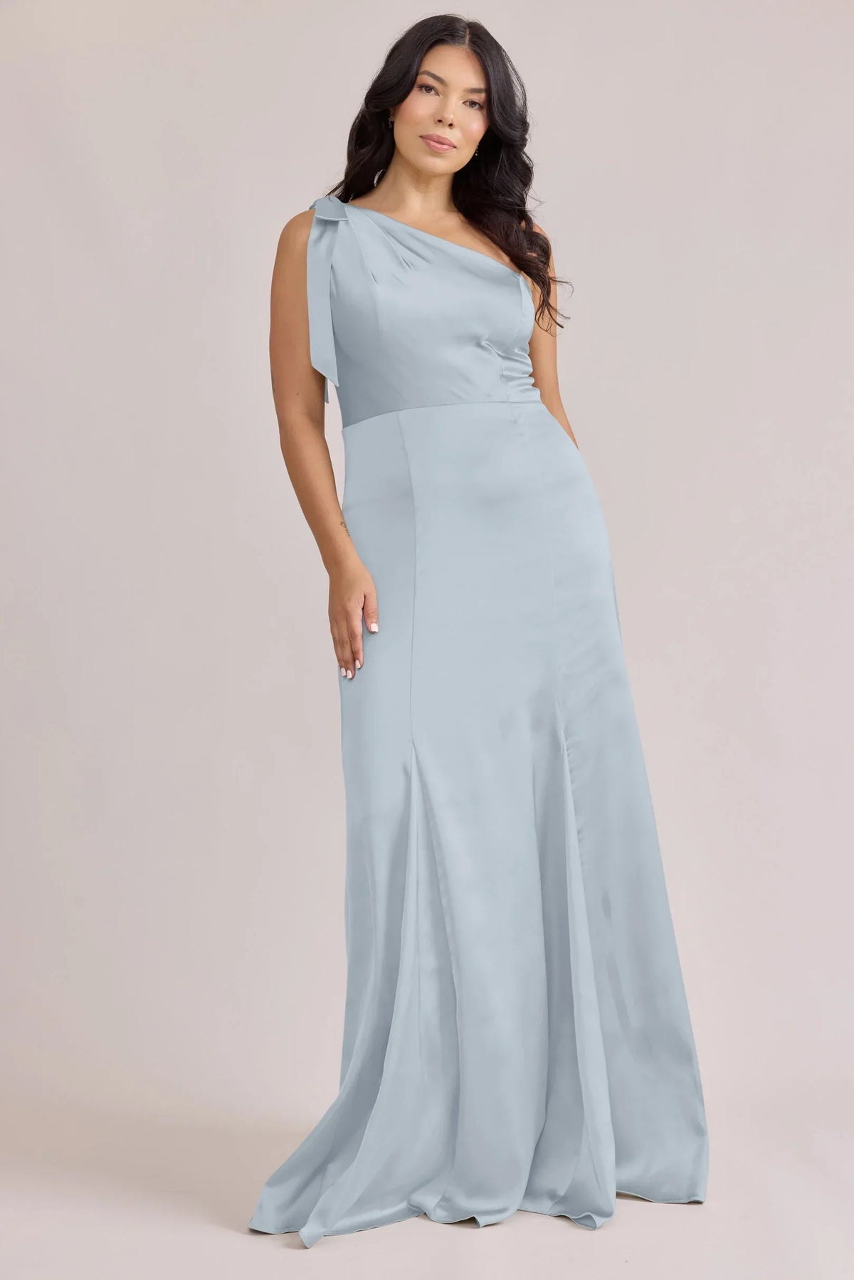 Sky Blue A-Line One-Shoulder Satin Wedding Dress - Chloe Dress