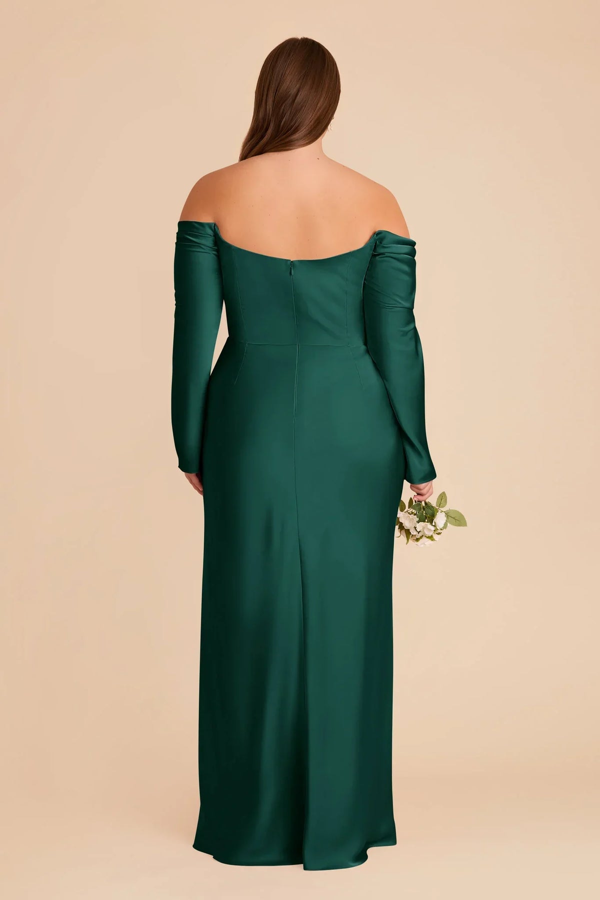 Sheath Cowl Neck Satin Long Sleeve Pleated Floor-Length Wedding Dress - Chloe Dress