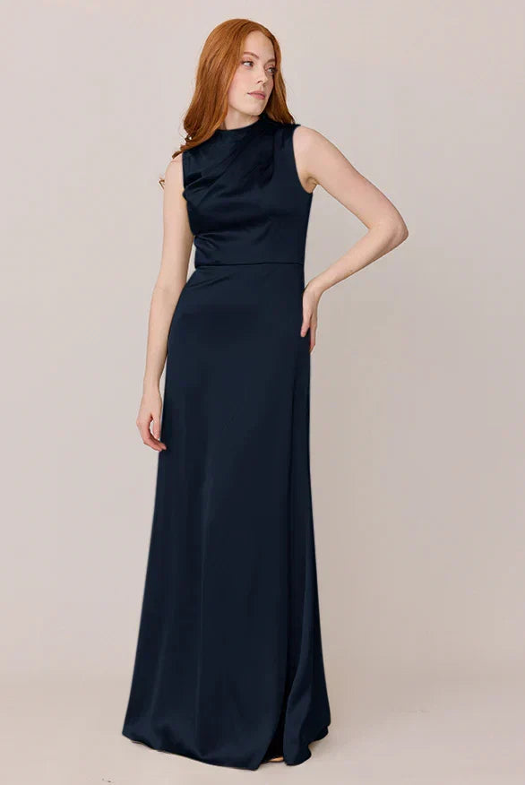 Mermaid Cowl Neck Satin Sleeveless High Slit Wedding Dress - Chloe Dress