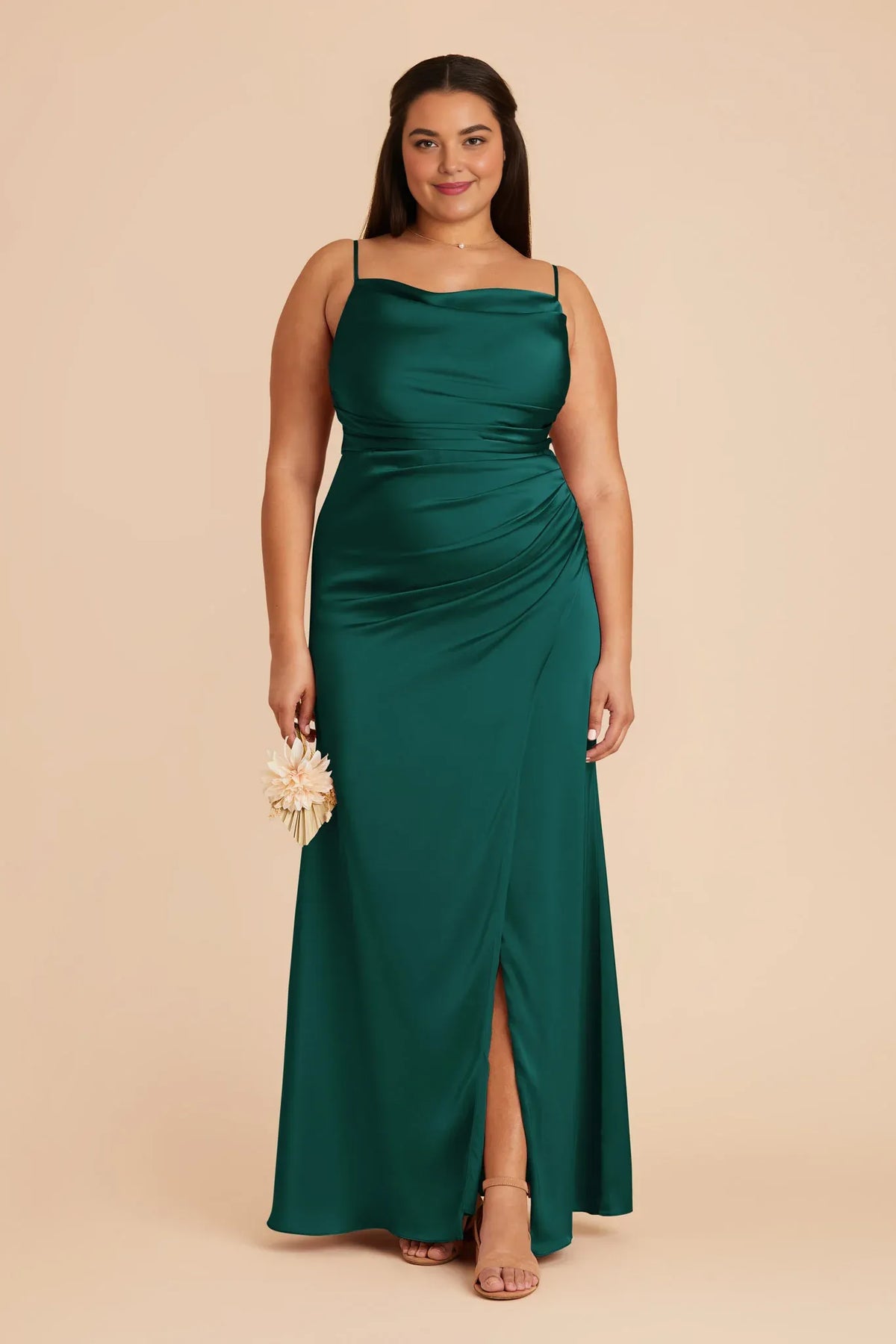 Mermaid Cowl Neck Satin Sleeveless High Slit Floor-Length Wedding Dress - Chloe Dress