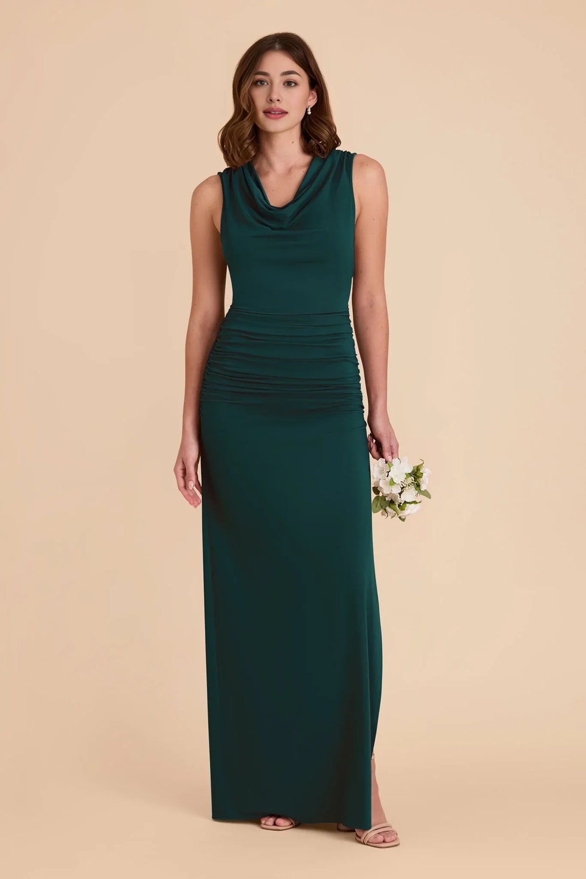 Sheath Cowl Neck Sleeveless Pleated Floor-Length Wedding Dress - Chloe Dress