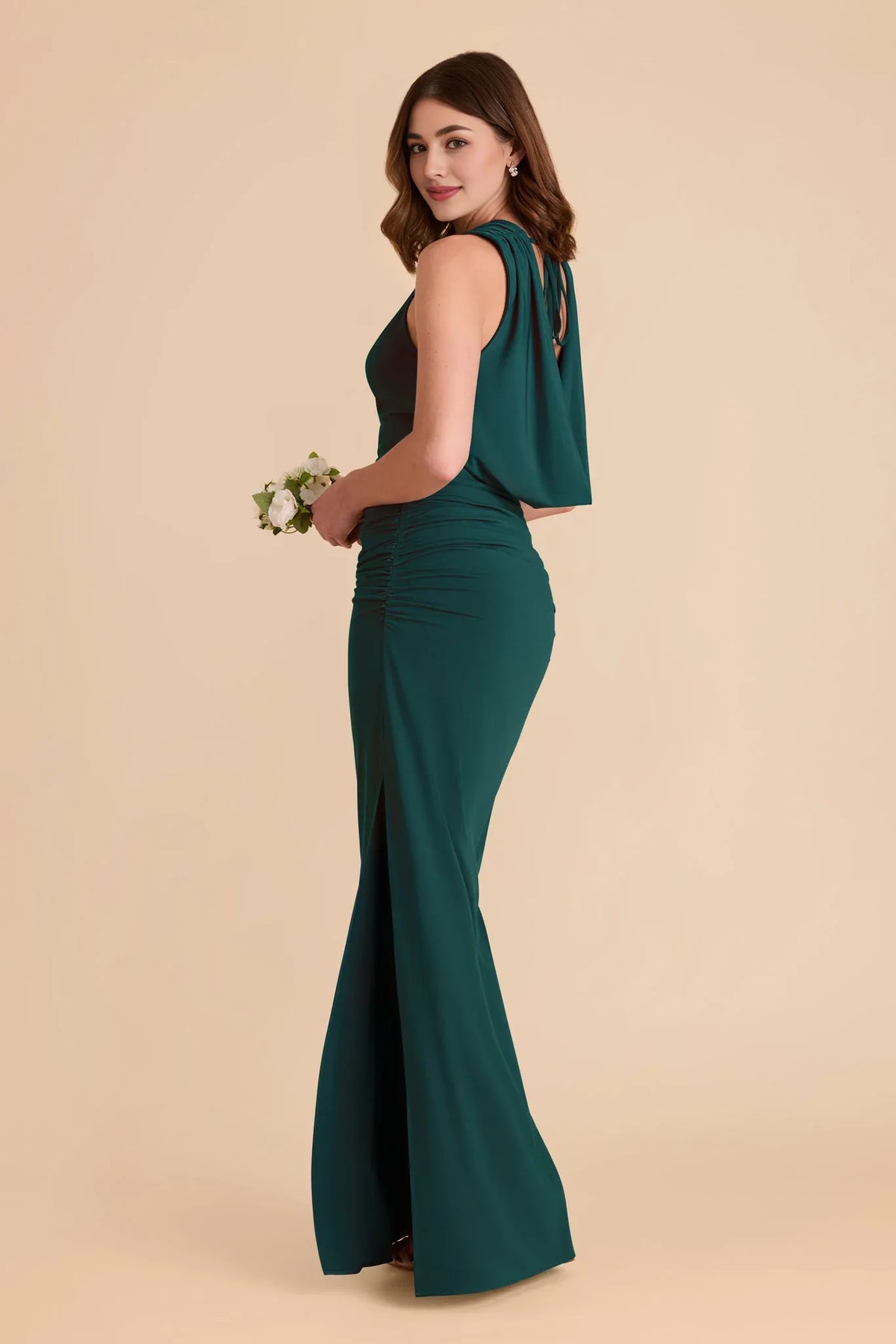 Sheath Cowl Neck Sleeveless Pleated Floor-Length Wedding Dress - Chloe Dress