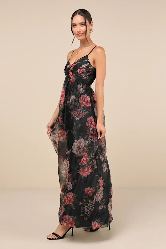 Black A-Line V-Neck Chiffon Floor-Length Prom Dress - Chloe Dress