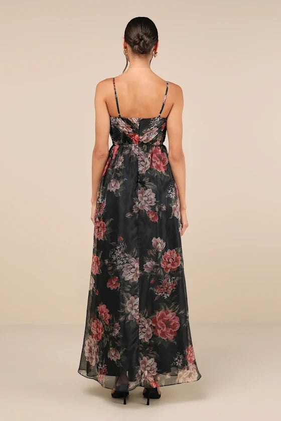 Black A-Line V-Neck Chiffon Floor-Length Prom Dress - Chloe Dress