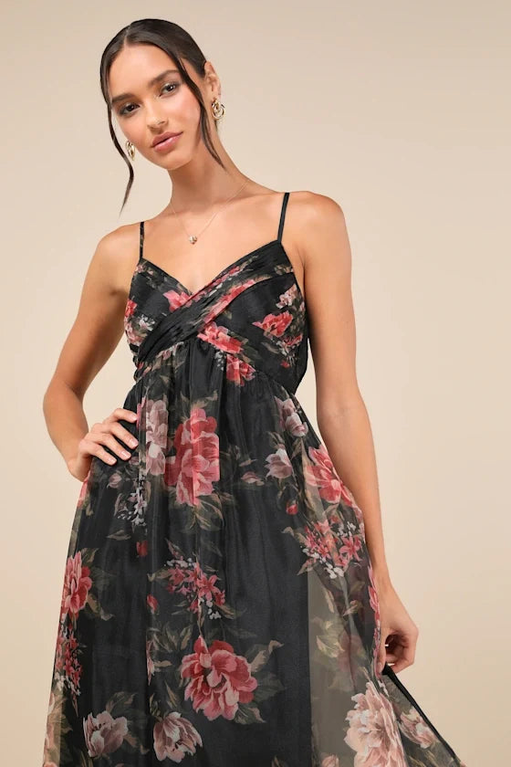 Black A-Line V-Neck Chiffon Floor-Length Prom Dress - Chloe Dress