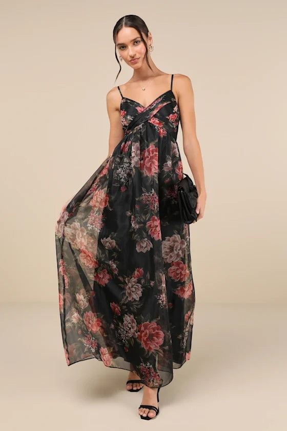 Black A-Line V-Neck Chiffon Floor-Length Prom Dress - Chloe Dress