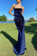 Navy Blue Mermaid Spaghetti Strap Lace Evening Dress - Chloe Dress