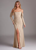 Satin Long Sleeve High Slit Wedding Dress - Chloe Dress