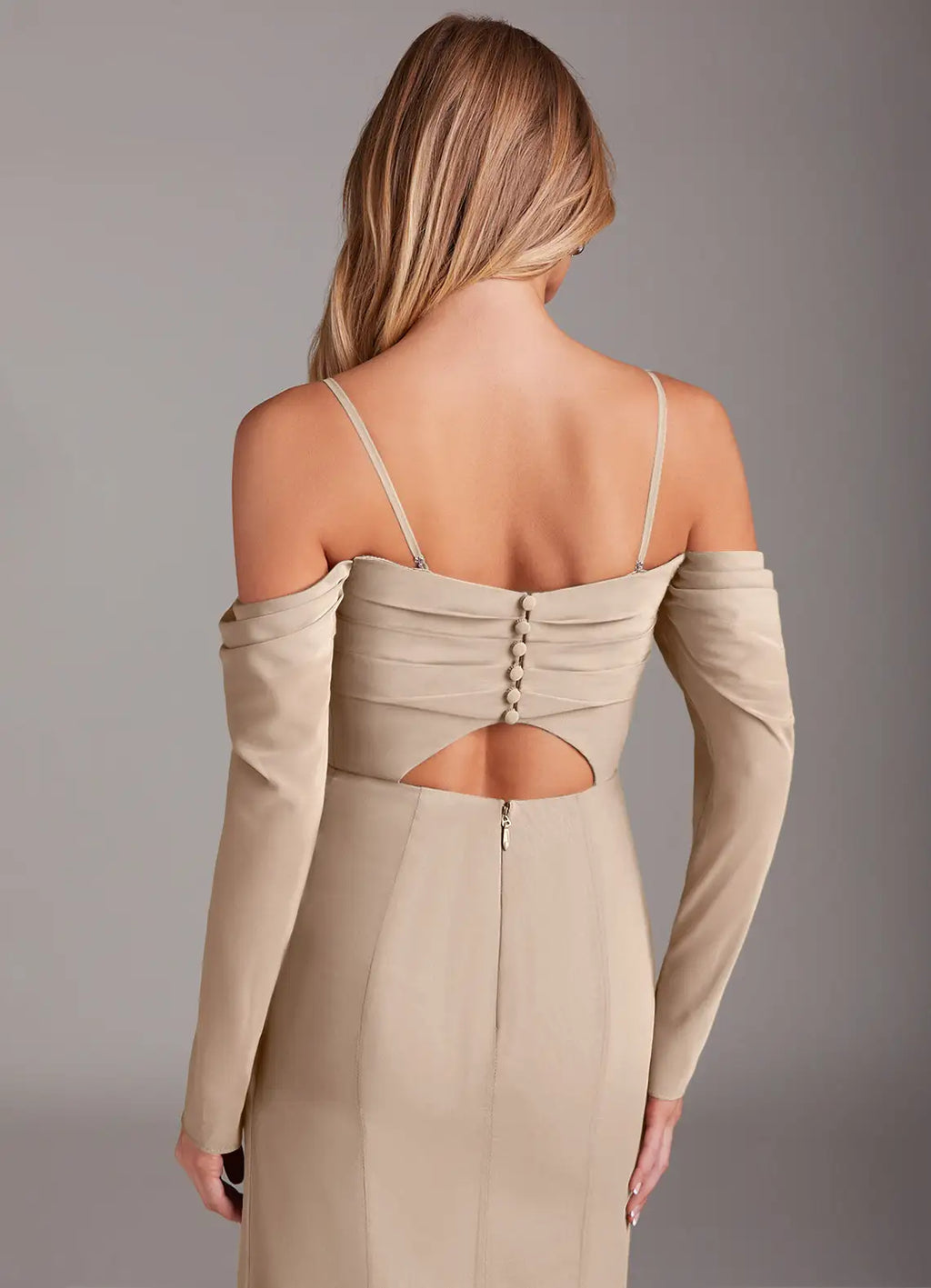 Satin Long Sleeve High Slit Wedding Dress - Chloe Dress