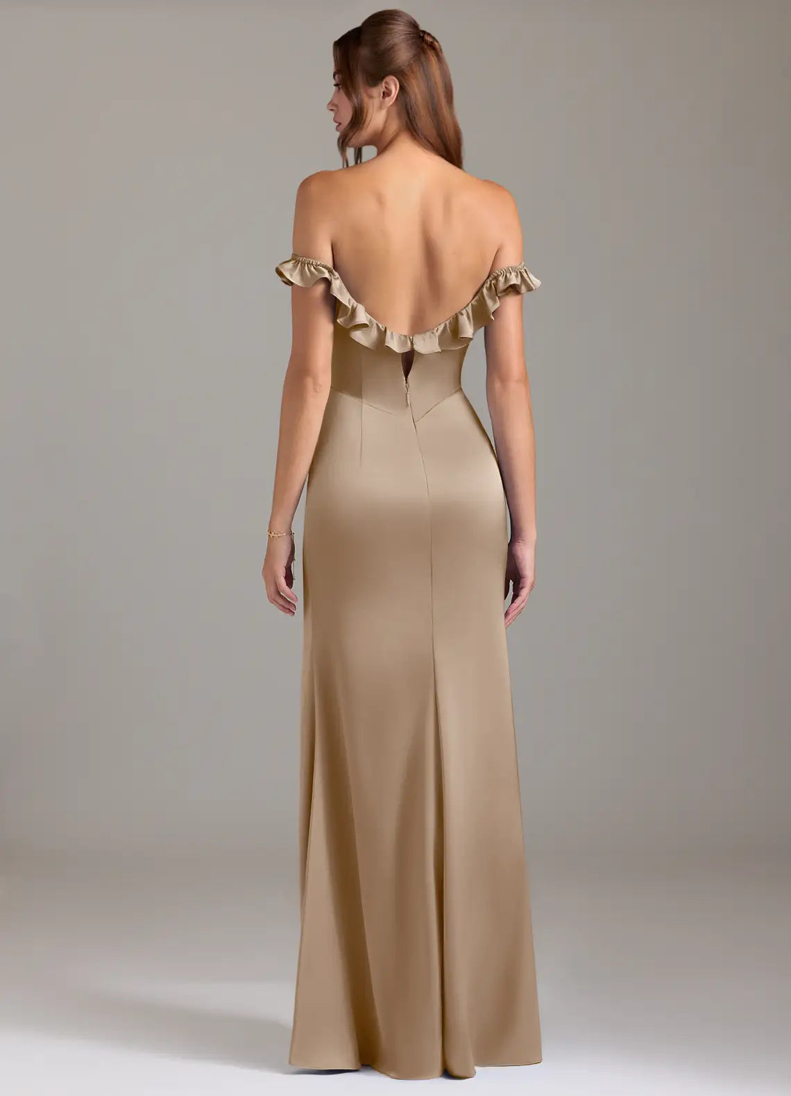 Satin Open Back High Slit Wedding Dress - Chloe Dress