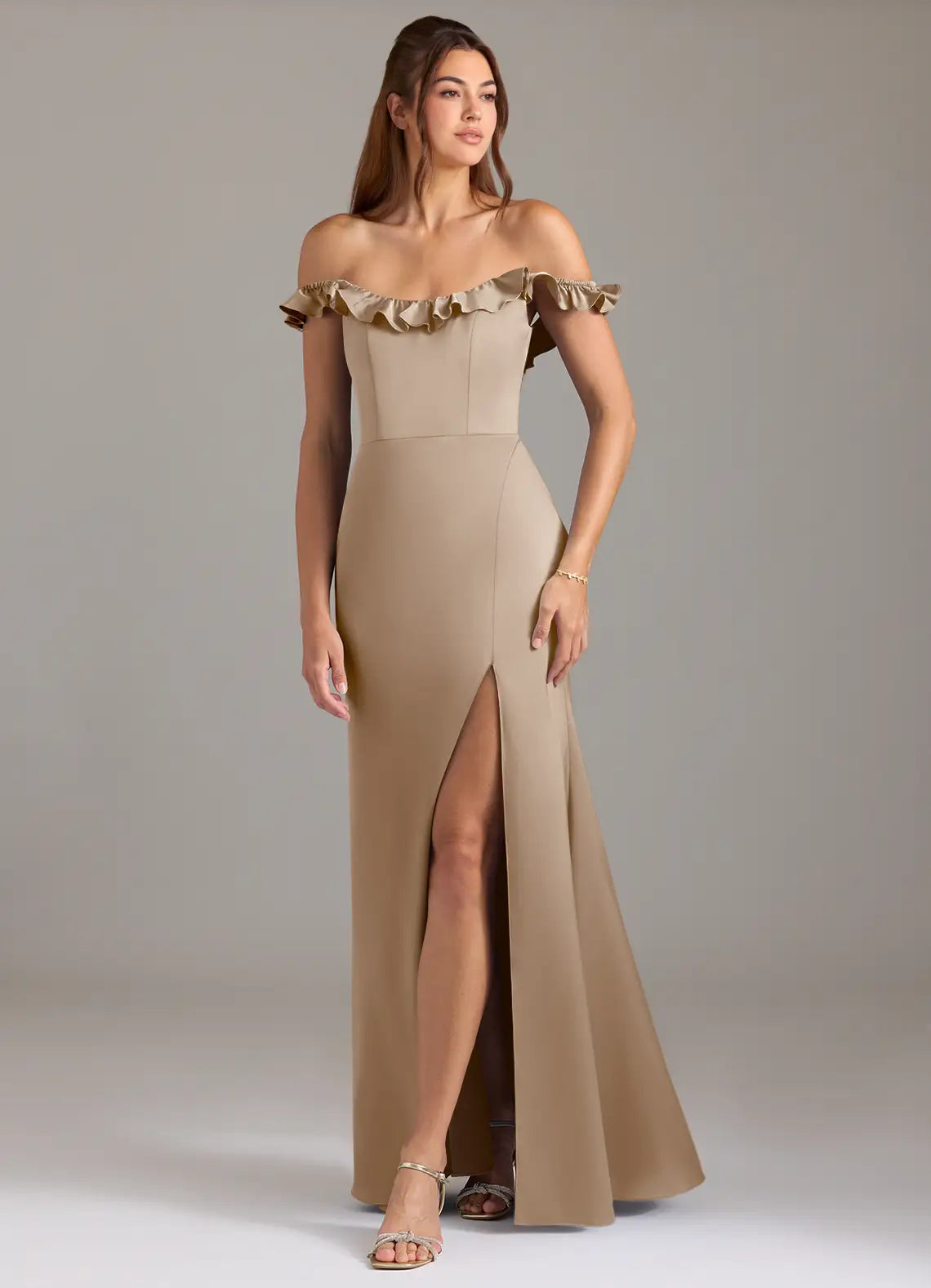 Satin Open Back High Slit Wedding Dress - Chloe Dress