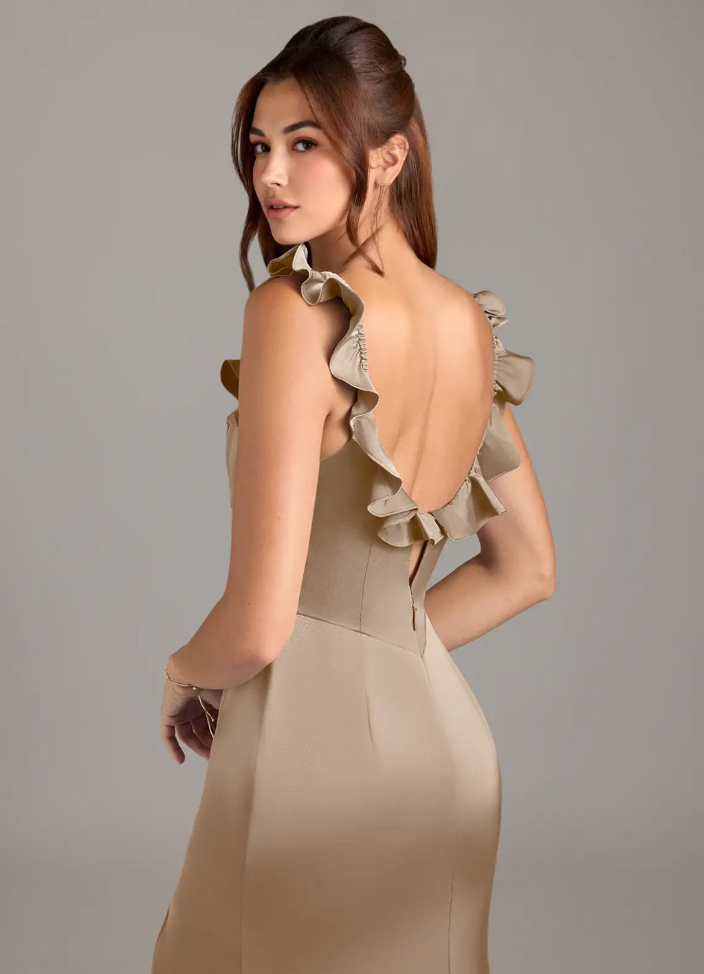 Satin Open Back High Slit Wedding Dress - Chloe Dress