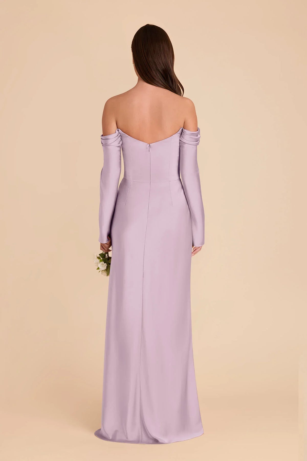 Mermaid Off-Shoulder Satin Long Sleeve High Slit Floor-Length Wedding Gown - Chloe Dress