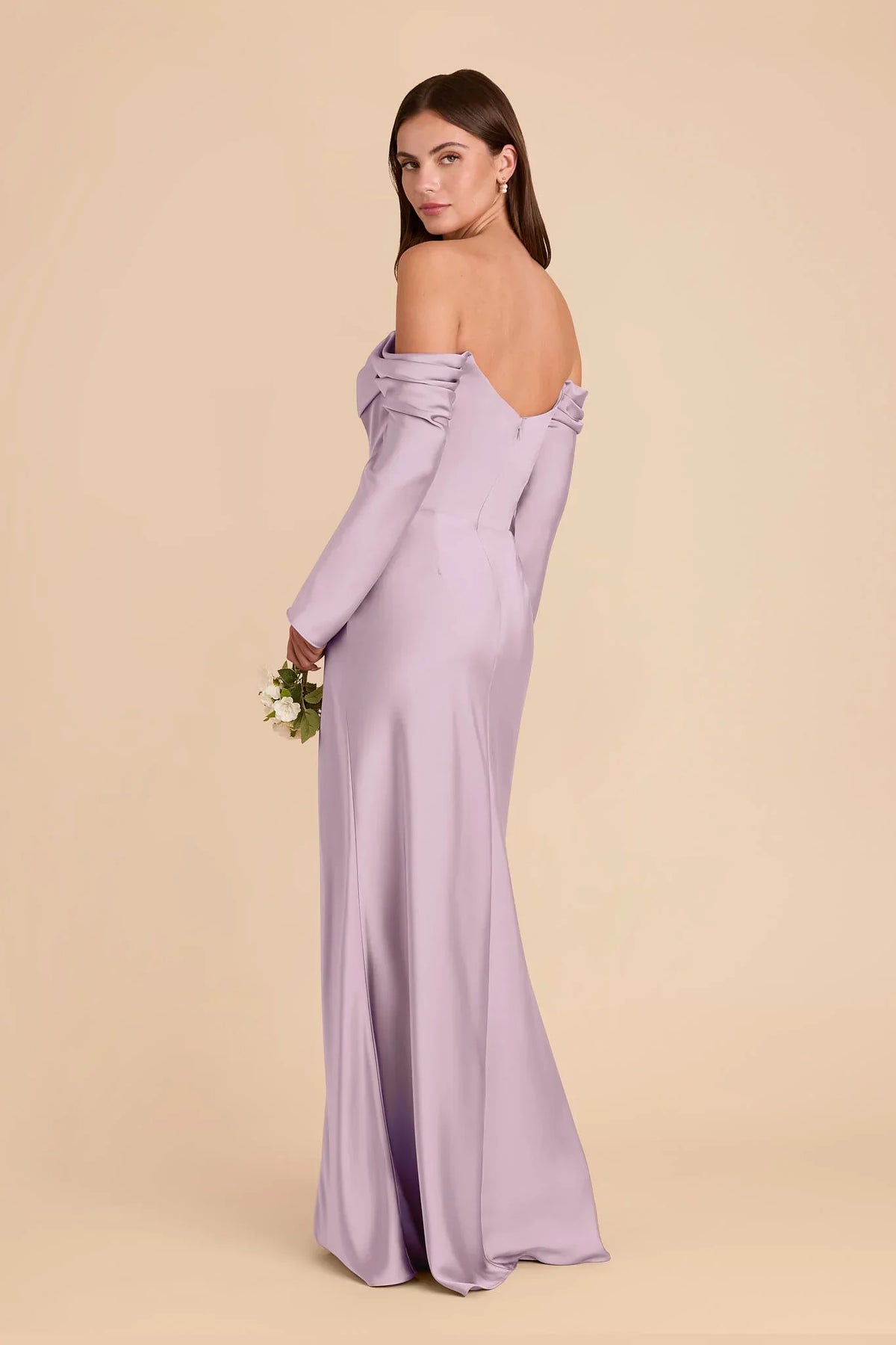 Mermaid Off-Shoulder Satin Long Sleeve High Slit Floor-Length Wedding Gown - Chloe Dress
