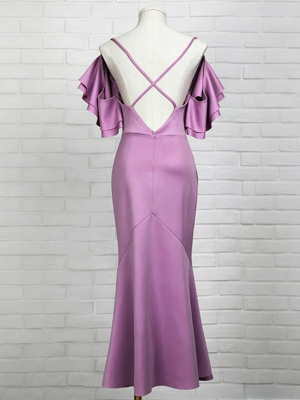Mermaid Off-Shoulder Satin Ruffled Midi Evening Dress - Chloe Dress