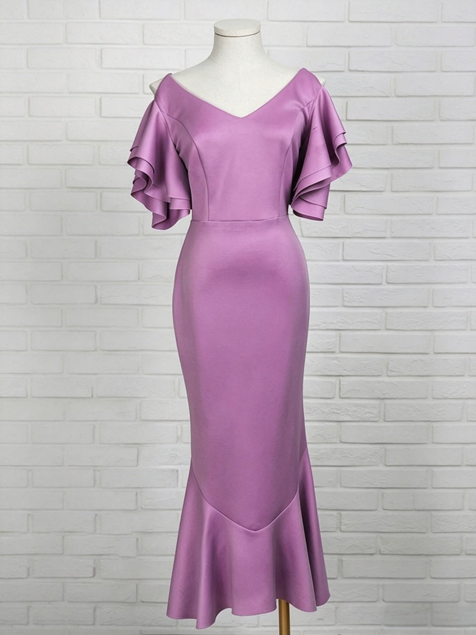 Mermaid Off-Shoulder Satin Ruffled Midi Evening Dress - Chloe Dress