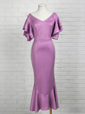 Mermaid Off-Shoulder Satin Ruffled Midi Evening Dress - Chloe Dress