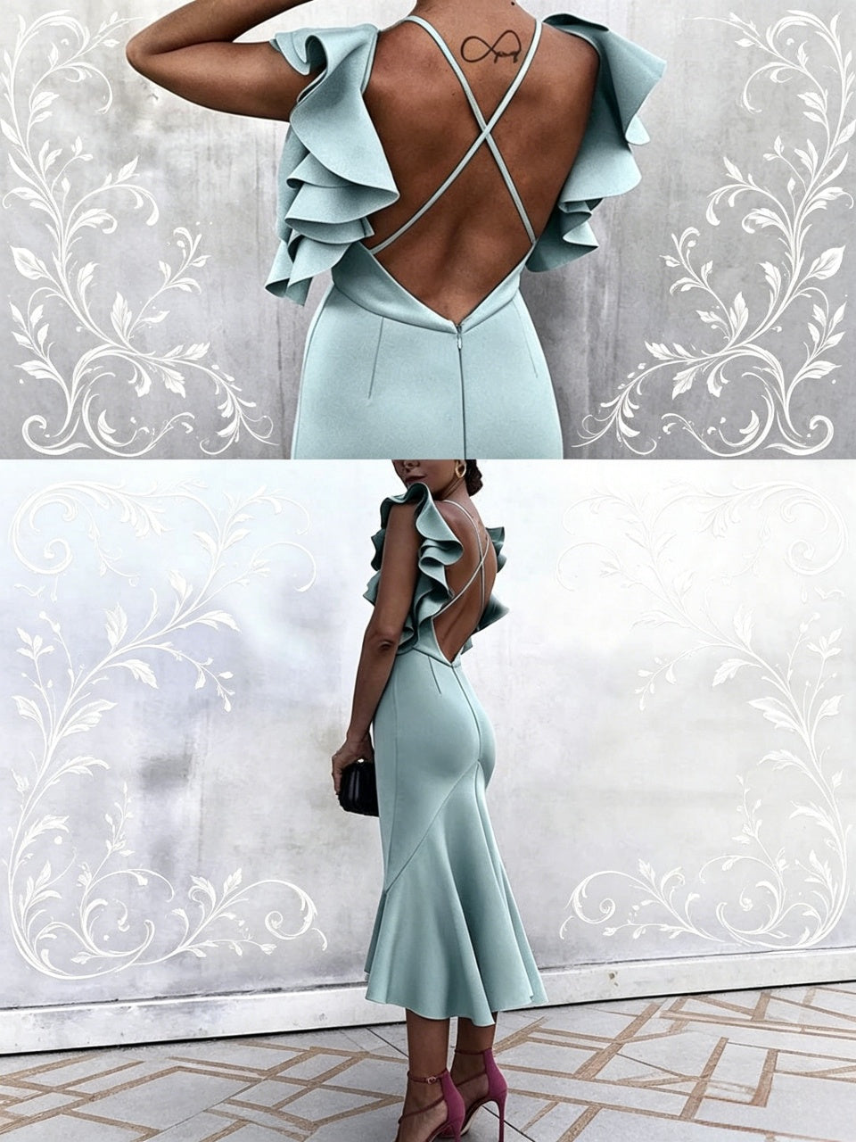 Mermaid Off-Shoulder Satin Ruffled Midi Evening Dress - Chloe Dress