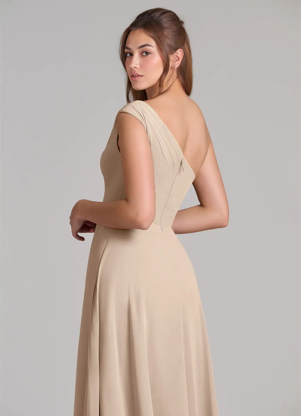 One-Shoulder Chiffon High Slit Wedding Dress - Chloe Dress