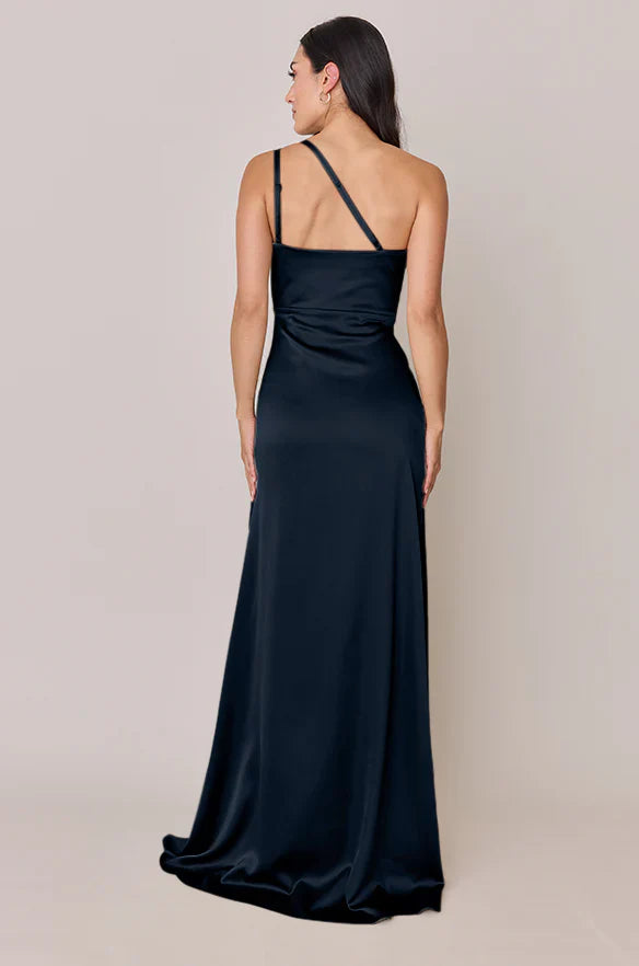One-Shoulder Satin High Slit Wedding Dress - Chloe Dress