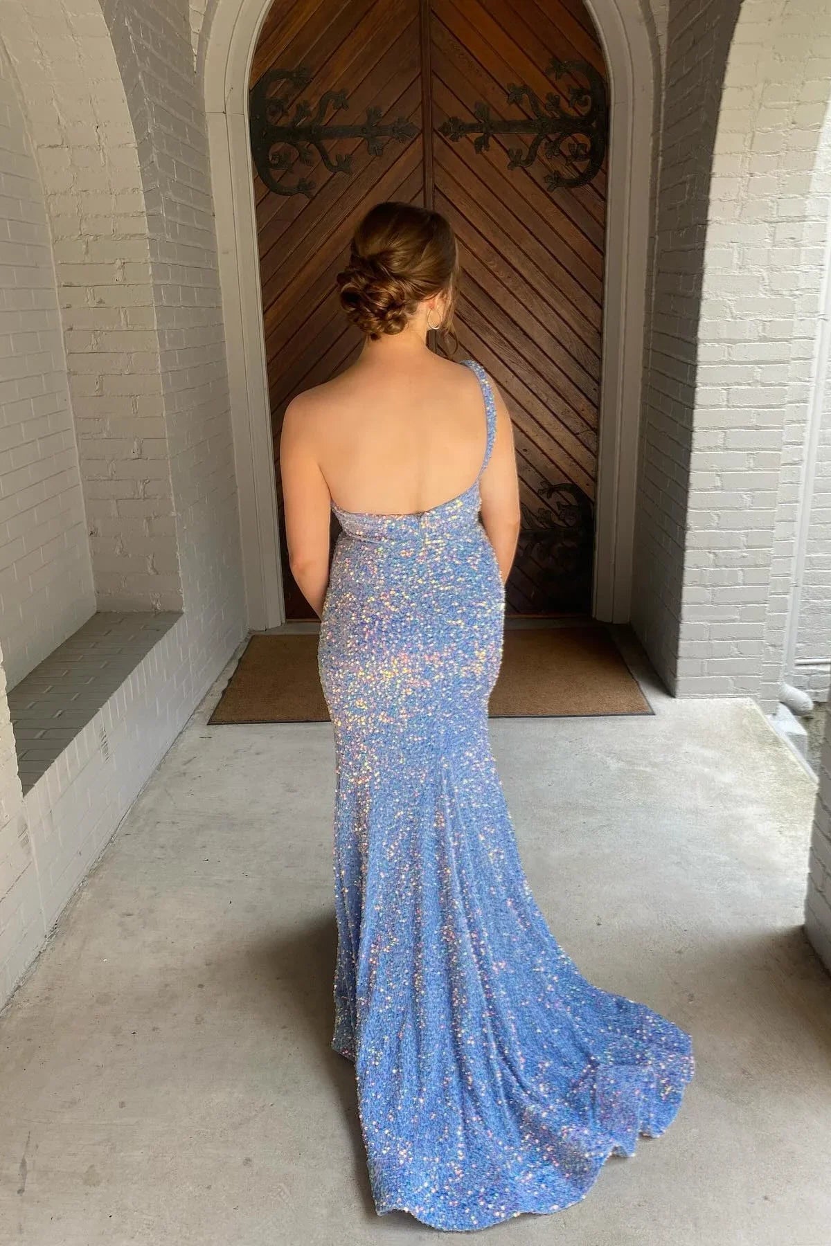 One-Shoulder Sequin Open Back High Slit Mini Prom Dress - Chloe Dress