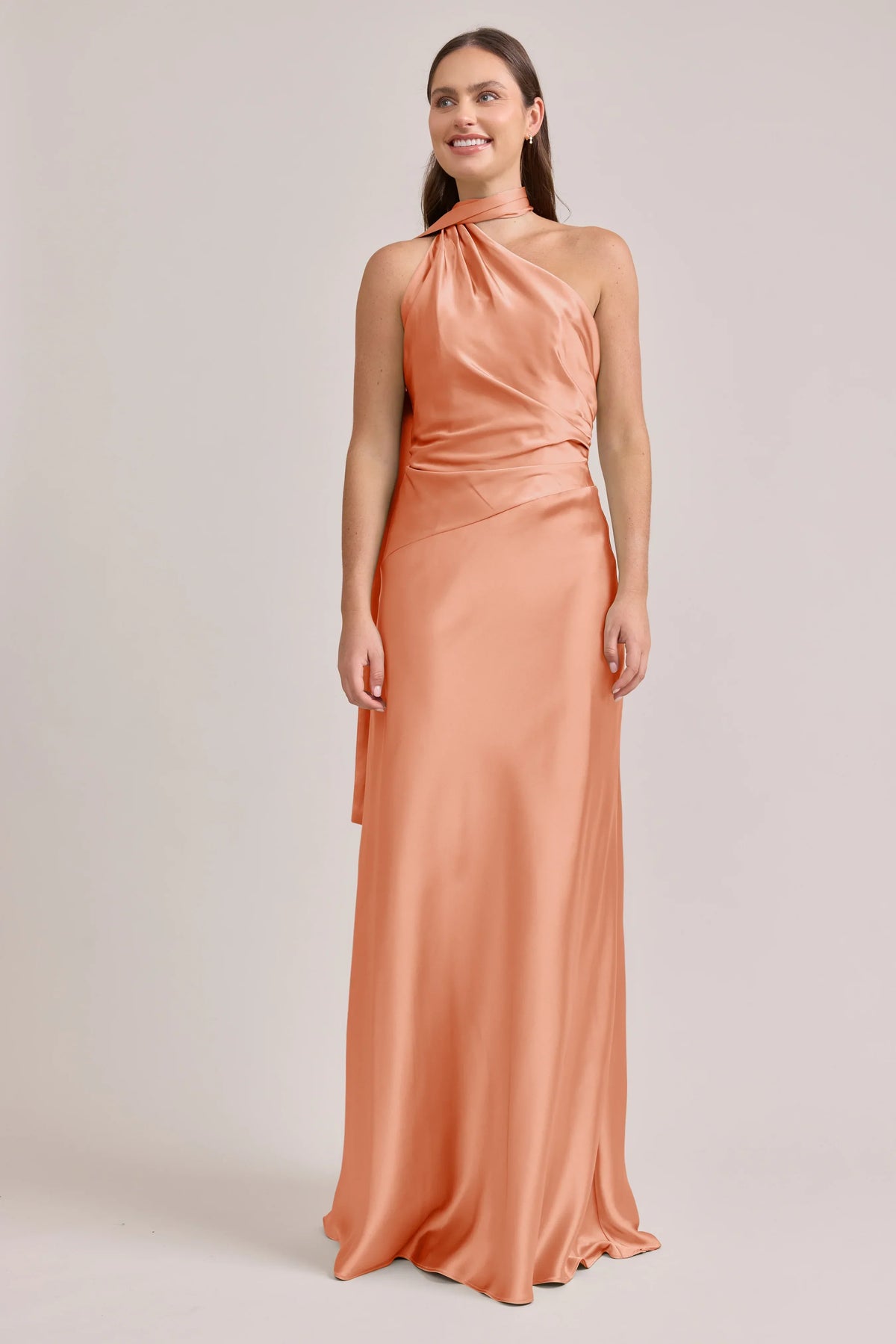 Halter Satin Open Back Asymmetric Wedding Dress - Chloe Dress