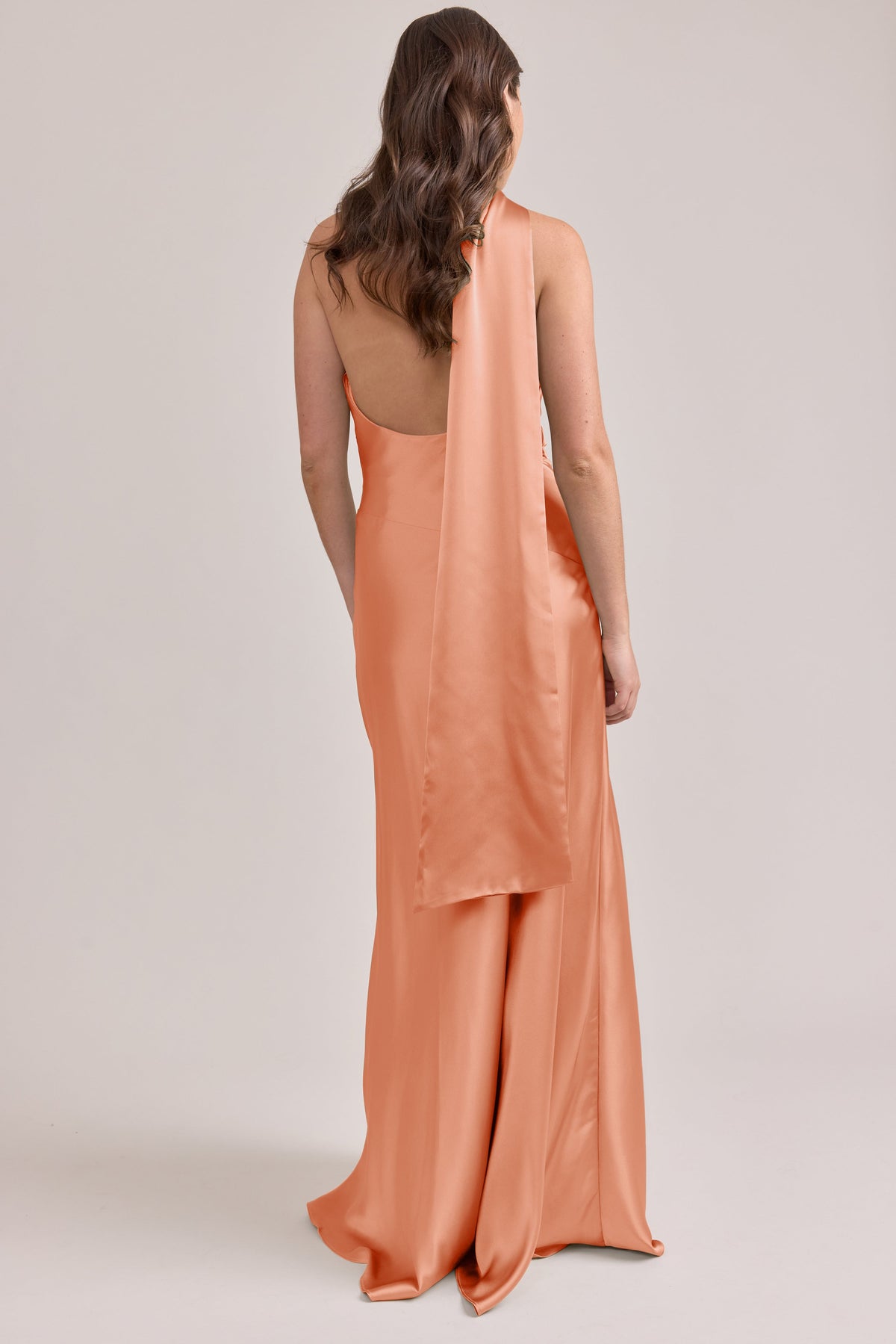 Halter Satin Open Back Asymmetric Wedding Dress - Chloe Dress