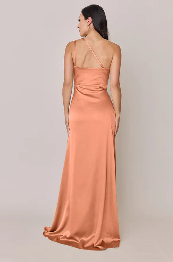 One-Shoulder Satin High Slit Wedding Dress - Chloe Dress