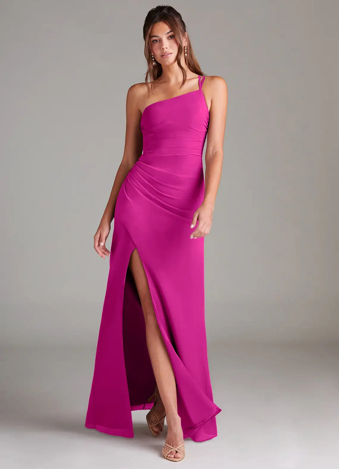 One-Shoulder Chiffon High Slit Wedding Dress - Chloe Dress