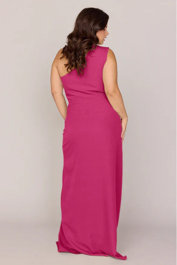 One-Shoulder High Slit Wedding Gown - Chloe Dress