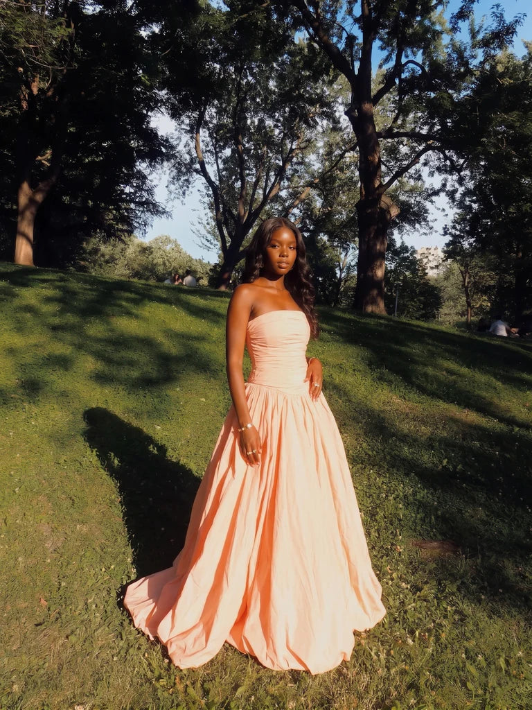 Peach A-Line Strapless Cotton Open Back Floor-Length Evening Dress - Chloe Dress
