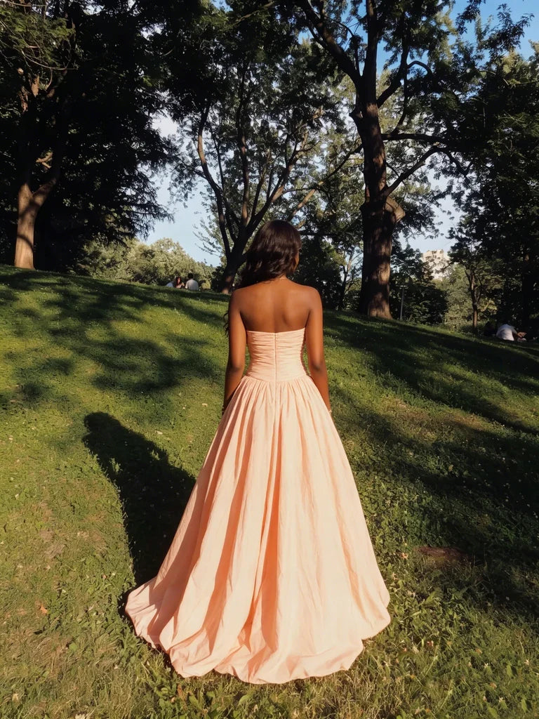 Peach A-Line Strapless Cotton Open Back Floor-Length Evening Dress - Chloe Dress