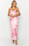 Pink Satin Open Back Ruffled Floor-Length Dress - Chloe Dress