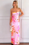 Pink Strapless Satin Open Back Floor-Length Dress - Chloe Dress