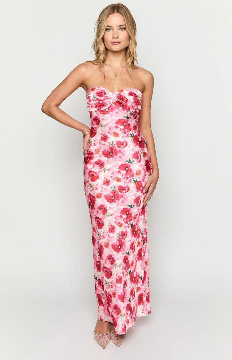 Pink Sweetheart Satin Floor-Length Wedding Dress - Chloe Dress
