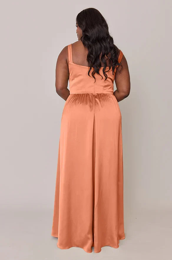 A-Line Square Neck Satin High Slit Wedding Dress - Chloe Dress