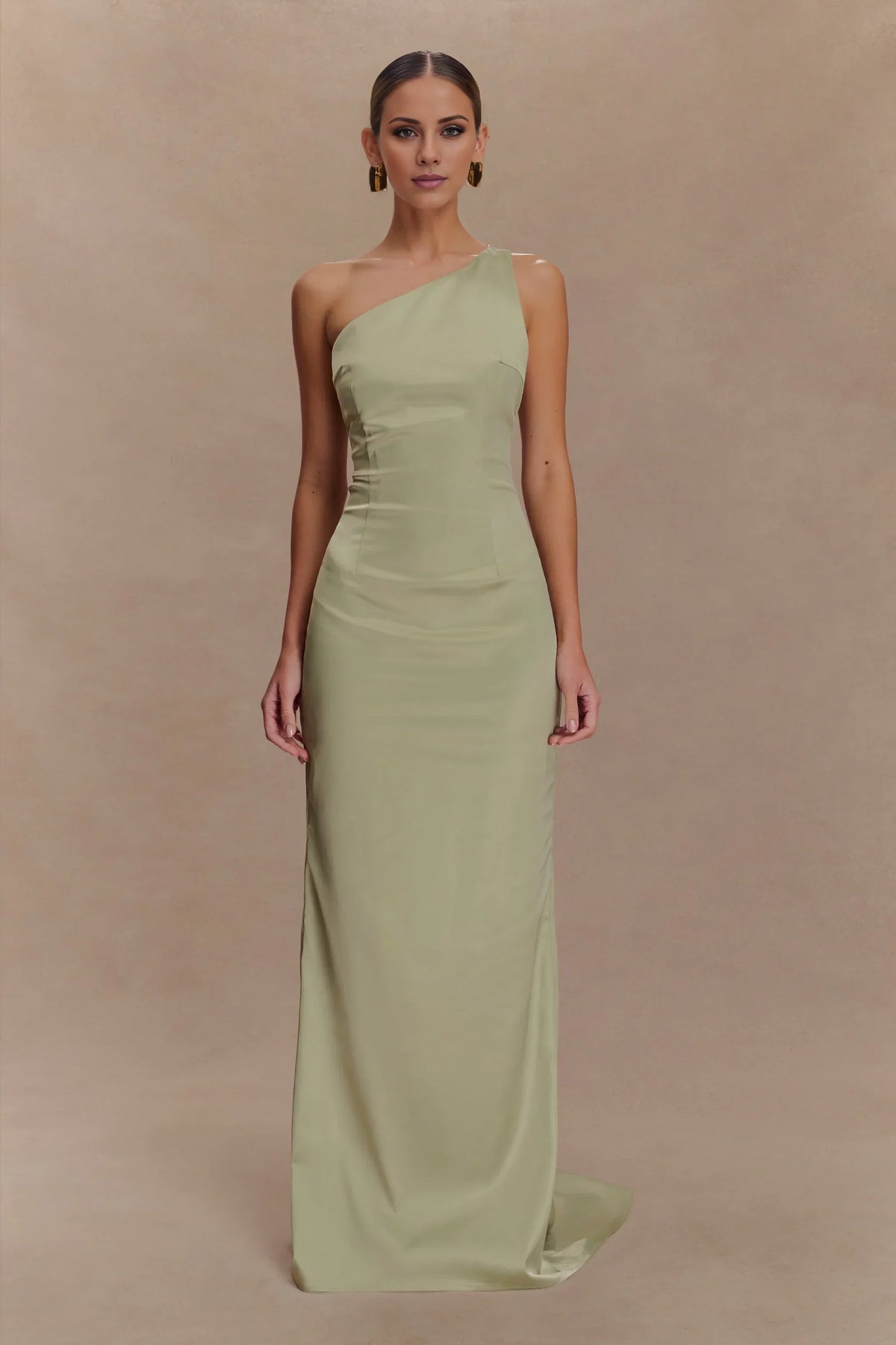 One-Shoulder Satin Train Floor-Length Evening Dress - Chloe Dress