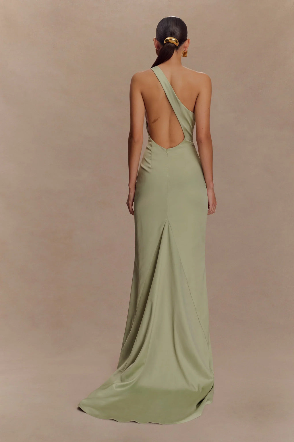 One-Shoulder Satin Train Floor-Length Evening Dress - Chloe Dress
