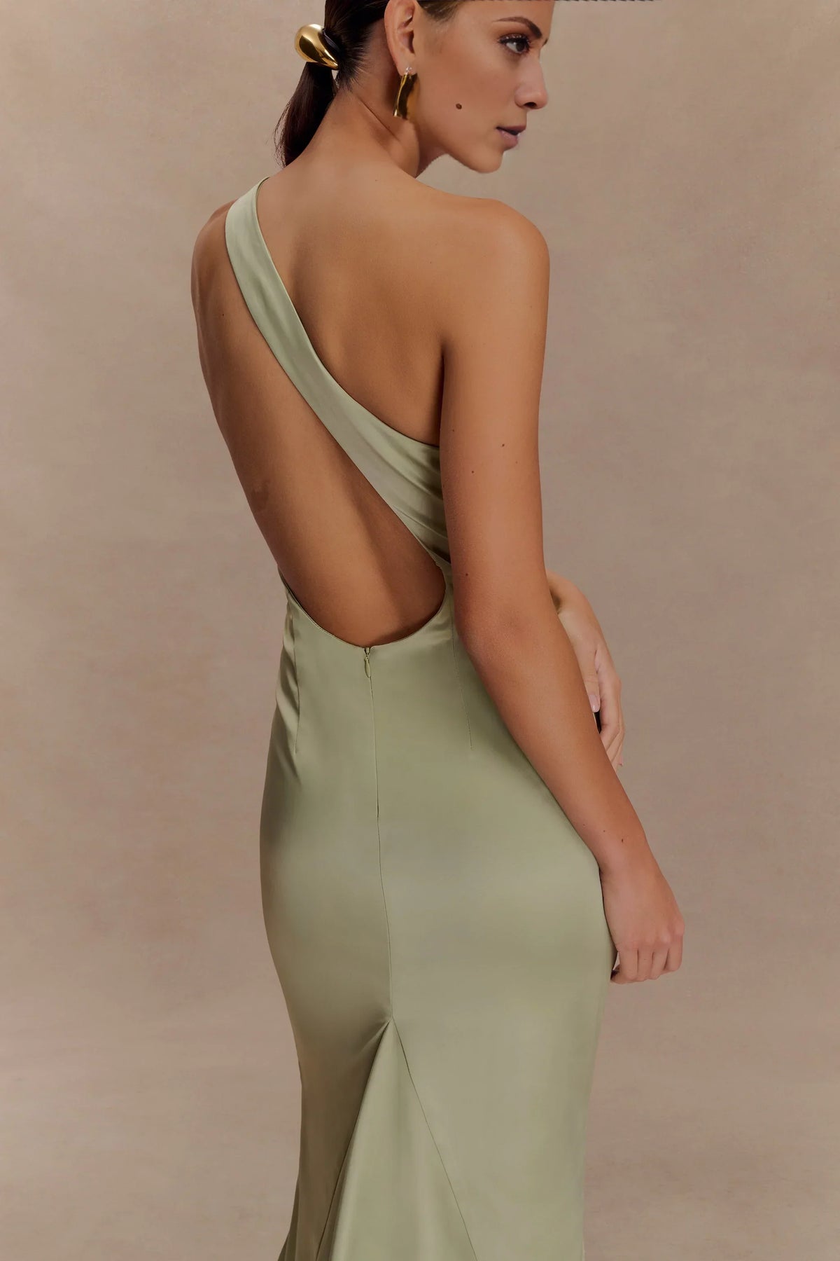One-Shoulder Satin Train Floor-Length Evening Dress - Chloe Dress