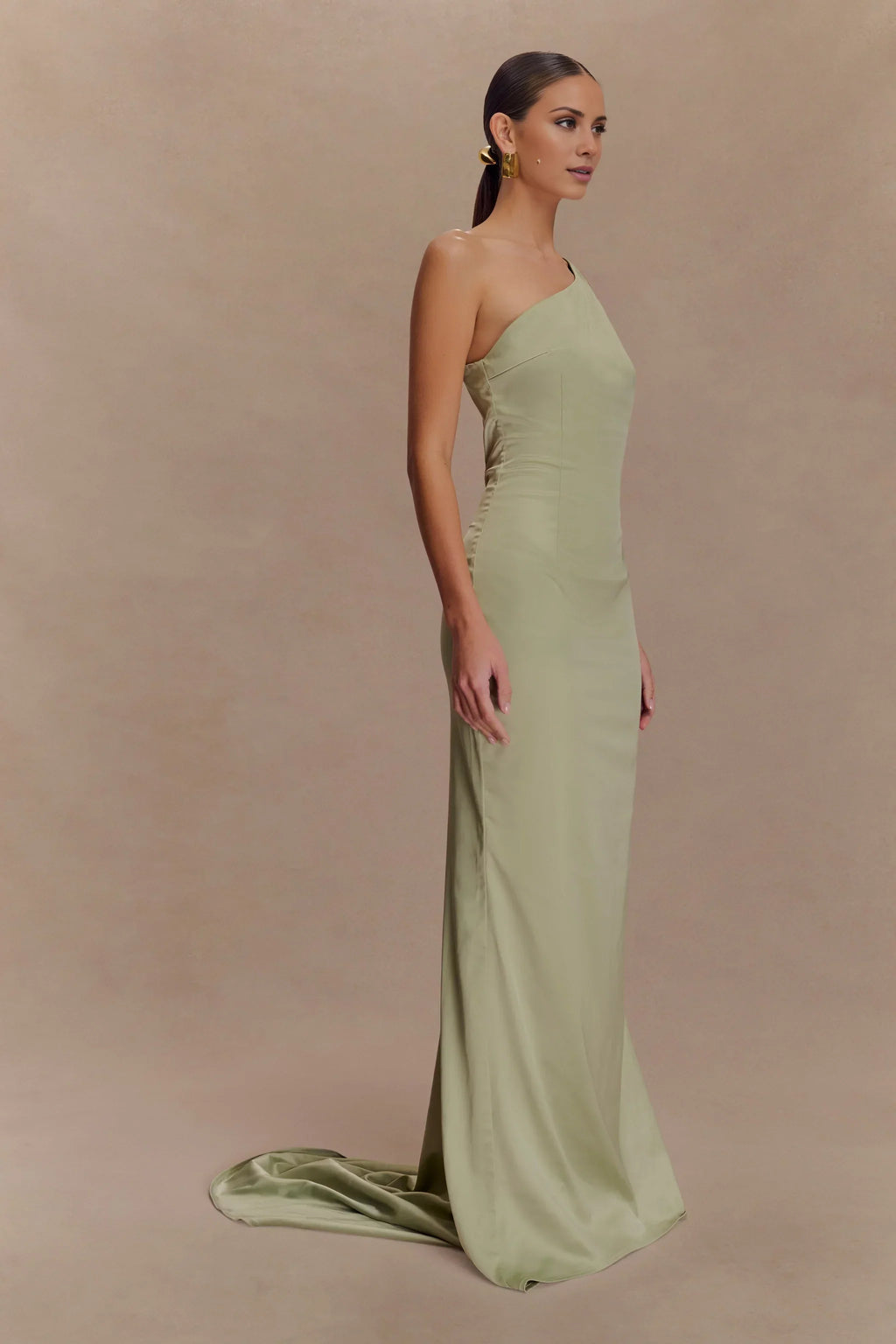 One-Shoulder Satin Train Floor-Length Evening Dress - Chloe Dress