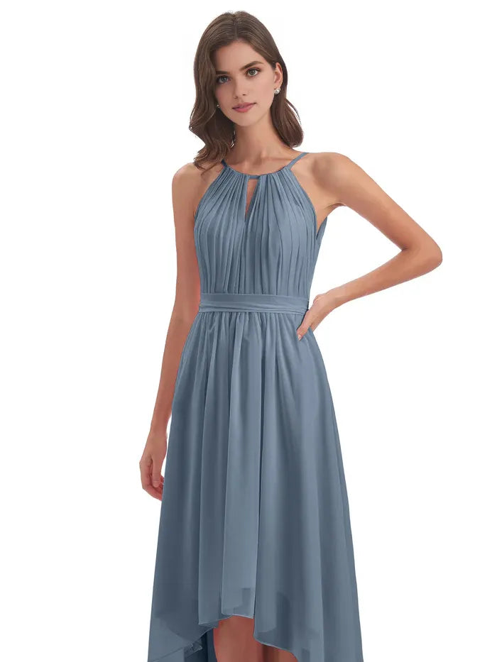 A-Line Halter Chiffon Sleeveless Pleated Wedding Dress - Chloe Dress