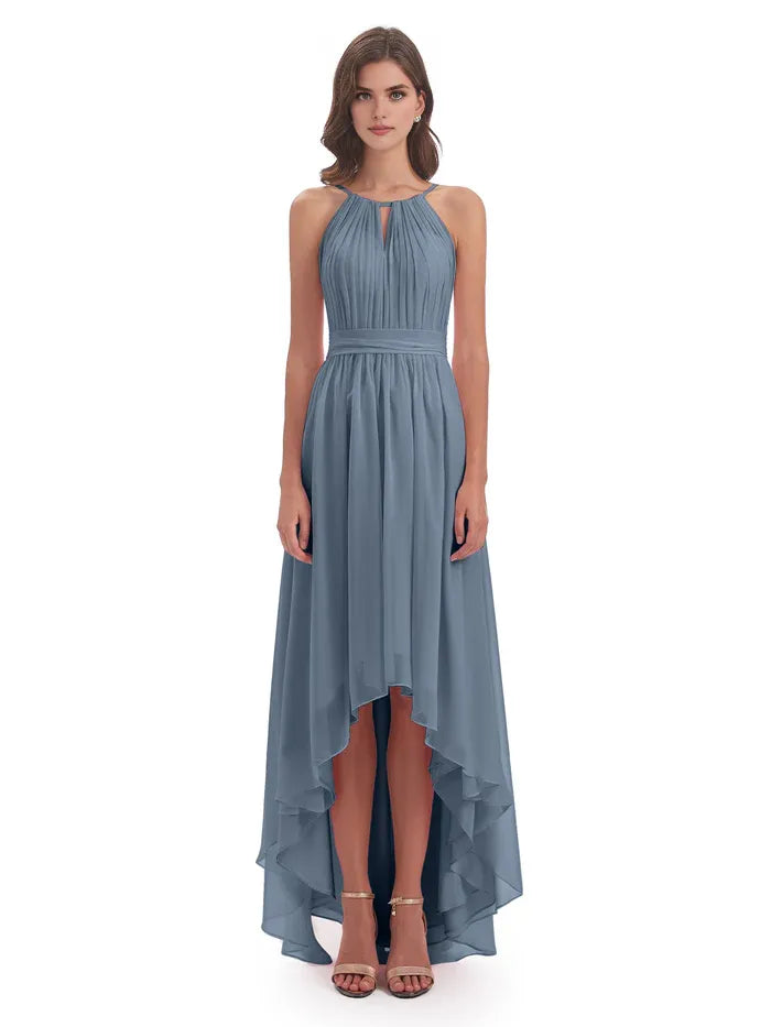 A-Line Halter Chiffon Sleeveless Pleated Wedding Dress - Chloe Dress
